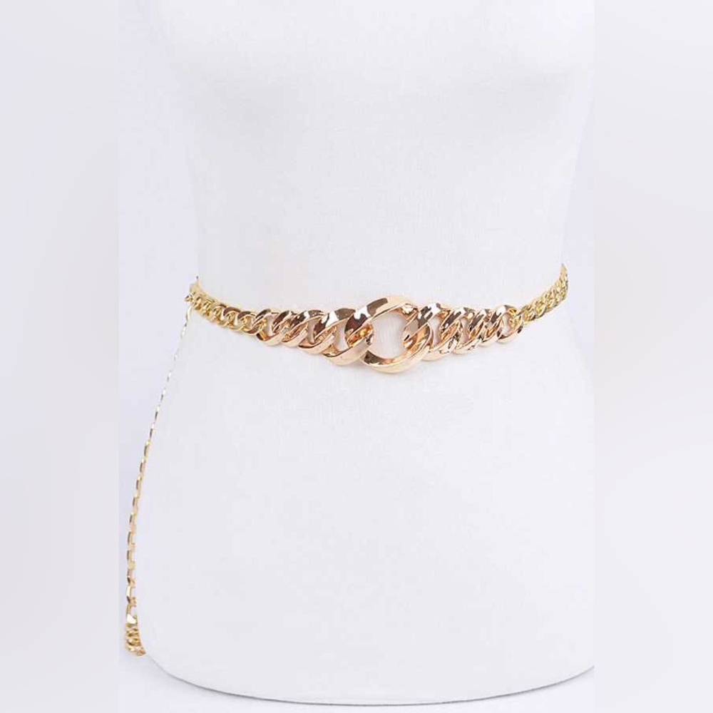Gold Chunky Metal Chain Adjustable Waist Statement Belt